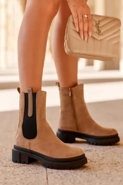 Sztyblety Botki Damskie Zamszowe Beżowe Alexetta