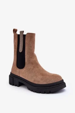 Sztyblety Botki Damskie Zamszowe Beżowe Alexetta