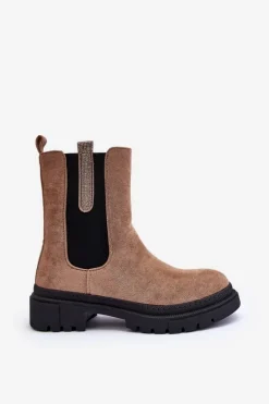 Sztyblety Botki Damskie Zamszowe Beżowe Alexetta