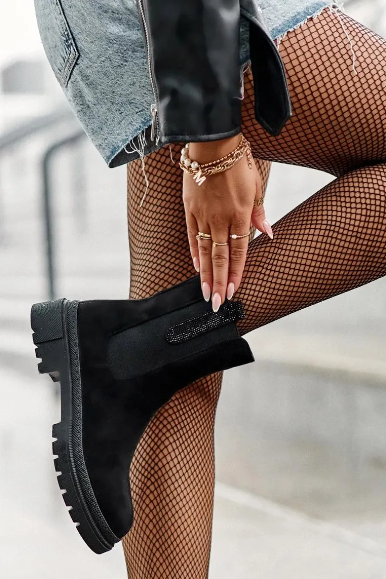 Sztyblety Botki Damskie Zamszowe Czarne Alexetta