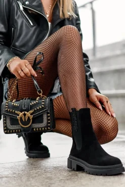 Sztyblety Botki Damskie Zamszowe Czarne Alexetta