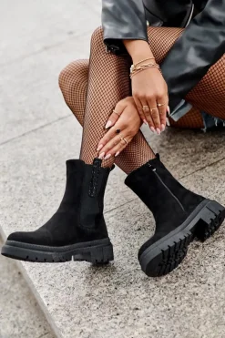 Sztyblety Botki Damskie Zamszowe Czarne Alexetta