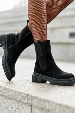 Sztyblety Botki Damskie Zamszowe Czarne Alexetta