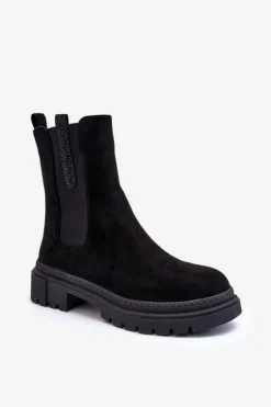 Sztyblety Botki Damskie Zamszowe Czarne Alexetta