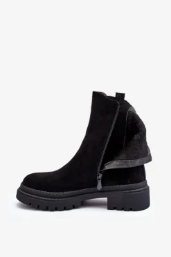 Sztyblety Botki Damskie Zamszowe Czarne Alexetta