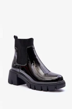 Sztyblety Botki Lakierowane Damskie Czarne Cirie