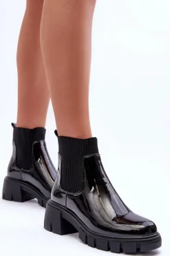 Sztyblety Botki Lakierowane Damskie Czarne Cirie