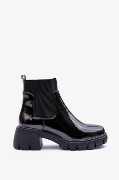 Sztyblety Botki Lakierowane Damskie Czarne Cirie