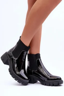 Sztyblety Botki Lakierowane Damskie Czarne Cirie