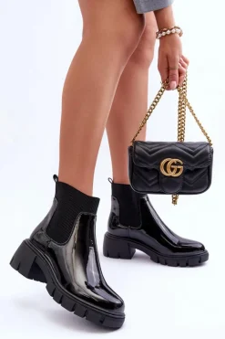 Sztyblety Botki Lakierowane Damskie Czarne Cirie