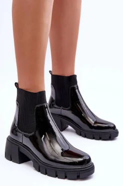 Sztyblety Botki Lakierowane Damskie Czarne Cirie