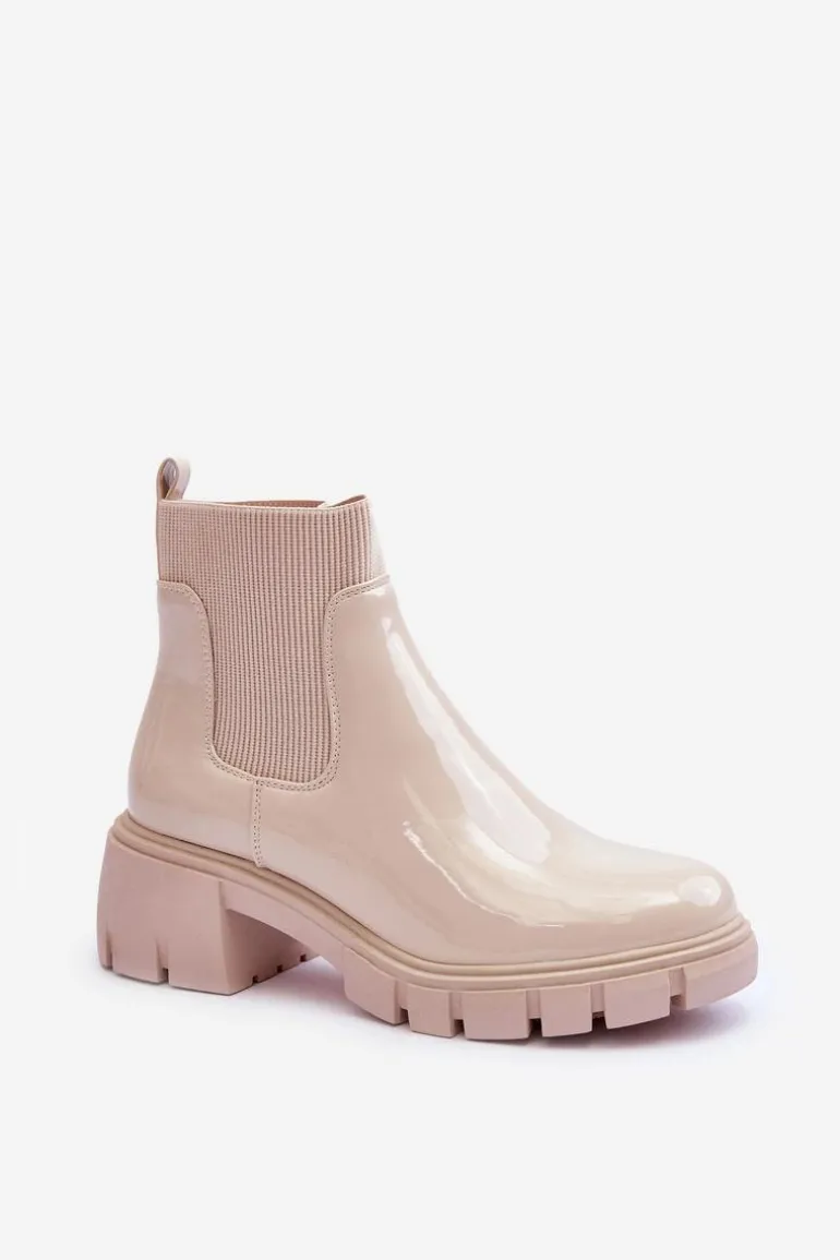 Sztyblety Botki Lakierowane Damskie Beżowe Cirie