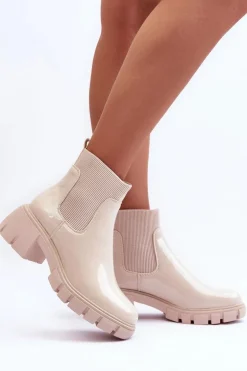 Sztyblety Botki Lakierowane Damskie Beżowe Cirie