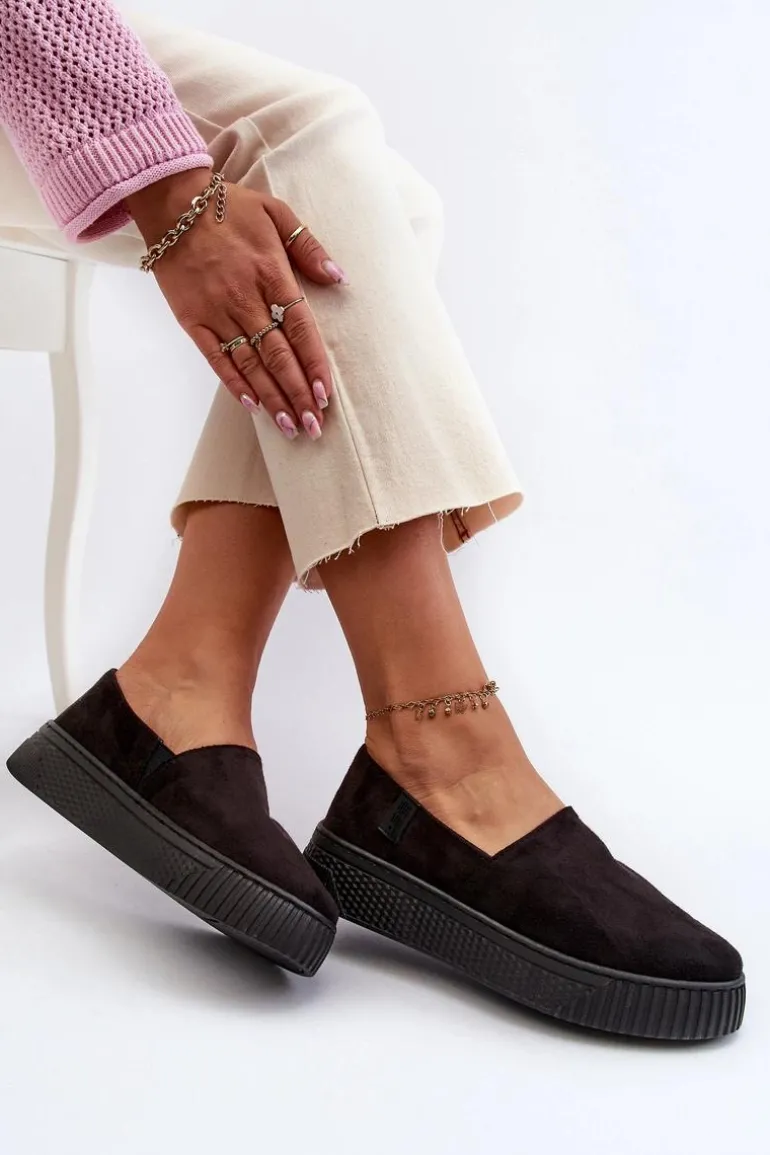 Tenisówki Damskie Na Platformie NN276010 Memory Foam System Czarne