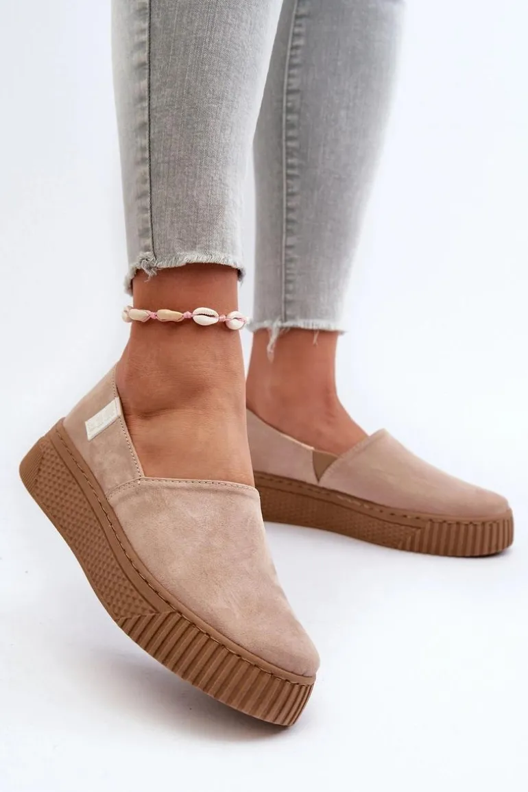 Tenisówki Damskie Na Platformie NN276007 Memory Foam System Beżowe