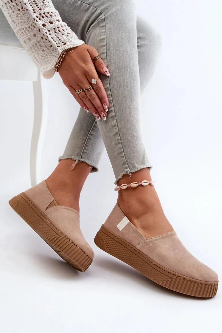 Tenisówki Damskie Na Platformie NN276007 Memory Foam System Beżowe