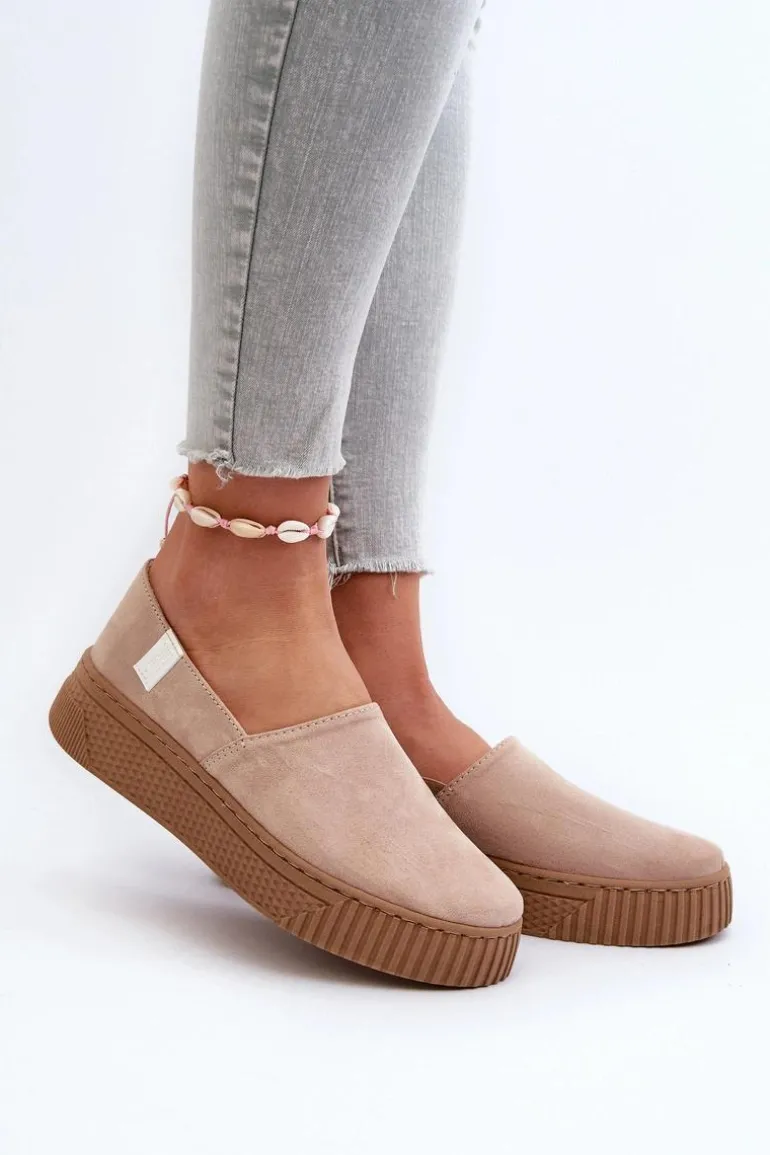 Tenisówki Damskie Na Platformie NN276007 Memory Foam System Beżowe