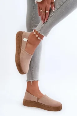 Tenisówki Damskie Na Platformie NN276007 Memory Foam System Beżowe