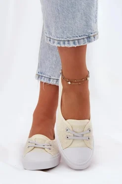 Tenisówki Trampki Damskie Z Haftem Lee Cooper LCW-25-31-3445L Beżowe