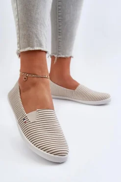 Tenisówki Trampki Slip-On W Paski Damskie Beżowe Pazaria