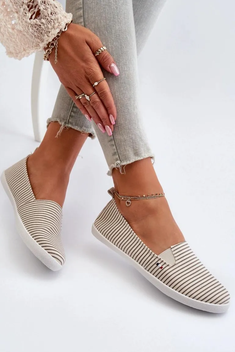 Tenisówki Trampki Slip-On W Paski Damskie Beżowe Pazaria