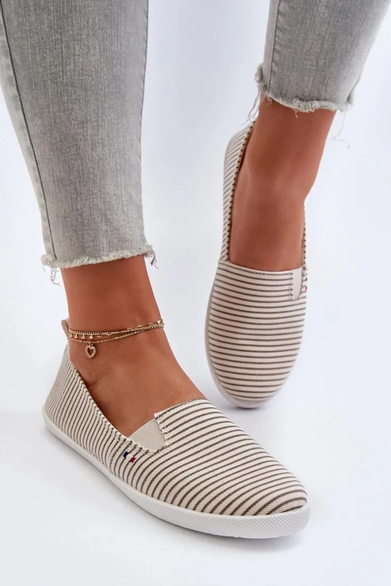 Tenisówki Trampki Slip-On W Paski Damskie Beżowe Pazaria