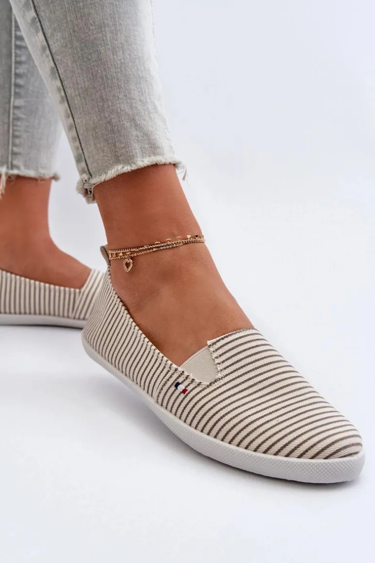 Tenisówki Trampki Slip-On W Paski Damskie Beżowe Pazaria