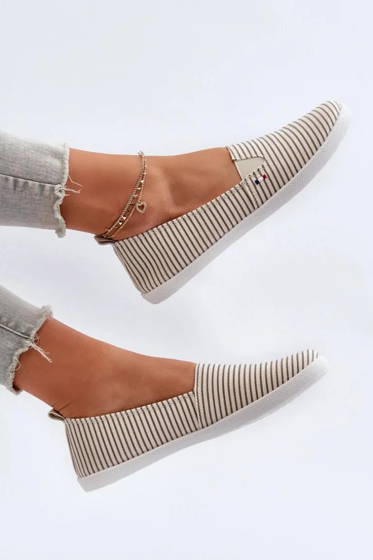 Tenisówki Trampki Slip-On W Paski Damskie Beżowe Pazaria