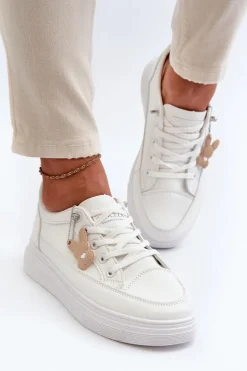 Trampki Buty Sportowe Damskie Na Platformie Z Ozdobą Białe Vinceza 13613