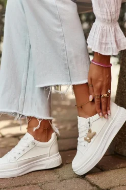 Trampki Buty Sportowe Damskie Na Platformie Z Ozdobą Białe Vinceza 13613