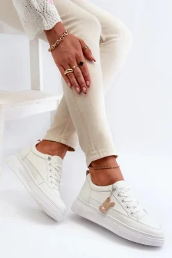 Trampki Buty Sportowe Damskie Na Platformie Z Ozdobą Białe Vinceza 13613