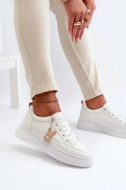 Trampki Buty Sportowe Damskie Na Platformie Z Ozdobą Białe Vinceza 13613