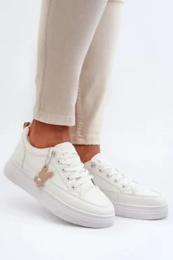 Trampki Buty Sportowe Damskie Na Platformie Z Ozdobą Białe Vinceza 13613