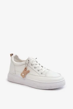 Trampki Buty Sportowe Damskie Na Platformie Z Ozdobą Białe Vinceza 13613