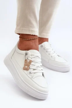 Trampki Buty Sportowe Damskie Na Platformie Z Ozdobą Białe Vinceza 13613