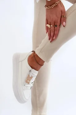 Trampki Buty Sportowe Damskie Na Platformie Z Ozdobą Białe Vinceza 13613