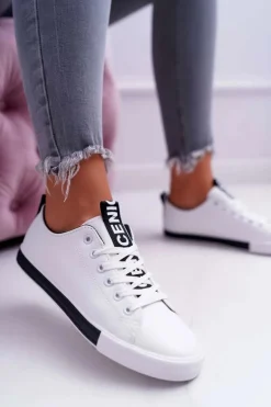 Trampki Damskie Białe Czarny Pasek Nigrid