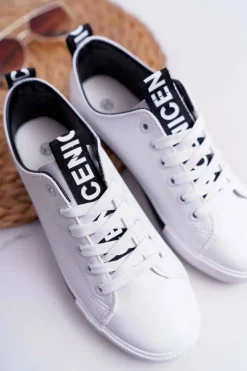 Trampki Damskie Białe Czarny Pasek Nigrid