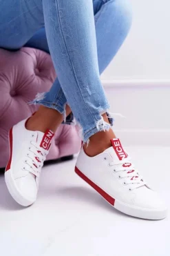 Trampki Damskie Białe Czerwony Pasek Nigrid