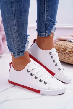 Trampki Damskie Białe Czerwony Pasek Nigrid2