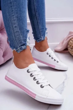 Trampki Damskie Białe Różowy Pasek Nigrid2