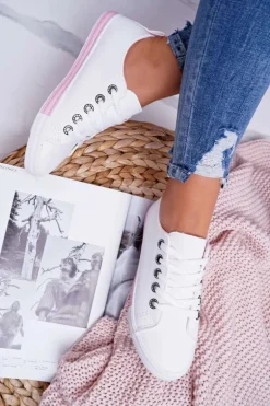 Trampki Damskie Białe Różowy Pasek Nigrid2