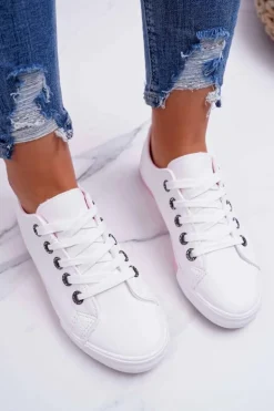 Trampki Damskie Białe Różowy Pasek Nigrid2