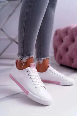 Trampki Damskie Białe Różowy Pasek Nigrid