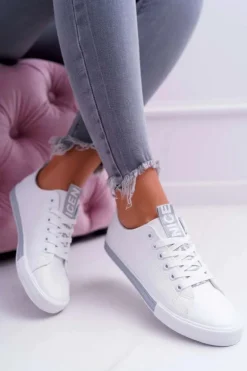 Trampki Damskie Białe Szary Pasek Nigrid