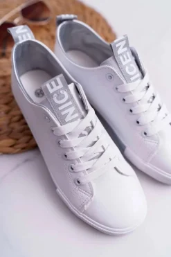 Trampki Damskie Białe Szary Pasek Nigrid