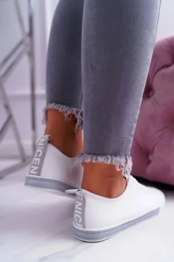 Trampki Damskie Białe Szary Pasek Nigrid