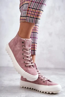 Trampki Damskie Big Star Wysokie Ocieplane Różowe EE274113