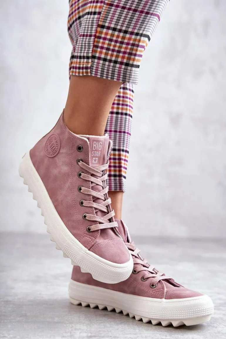 Trampki Damskie Big Star Wysokie Ocieplane Różowe EE274113