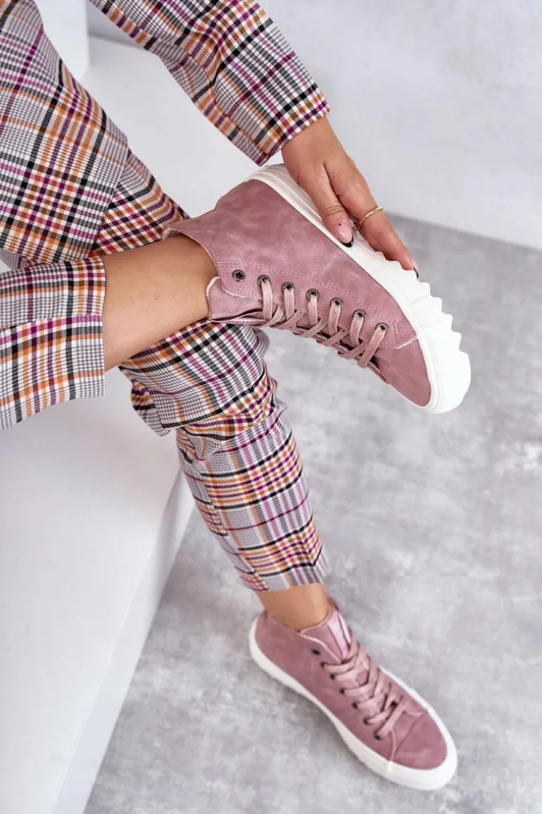 Trampki Damskie Big Star Wysokie Ocieplane Różowe EE274113